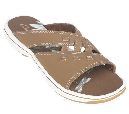 Clarks Checkers Contrast Topstitching Slides - A90069