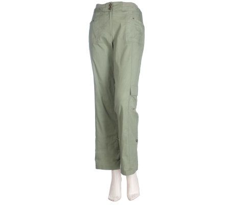 Susan Graver Cotton Cargo Reg Pants with Roll Tabs and Elastic Waist - A213370