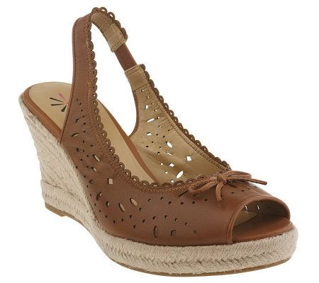 Isaac Mizrahi Live! Leather Peep Toe Espadrilles - A215270