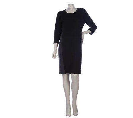 Dennis Basso Ponte Knit 3/4 Sleeve Colorblock Dress - A219370