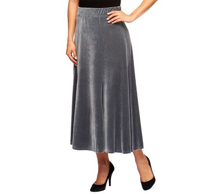 Susan Graver Stretch Velvet Pull-on 6 Gored Long Skirt - A219770
