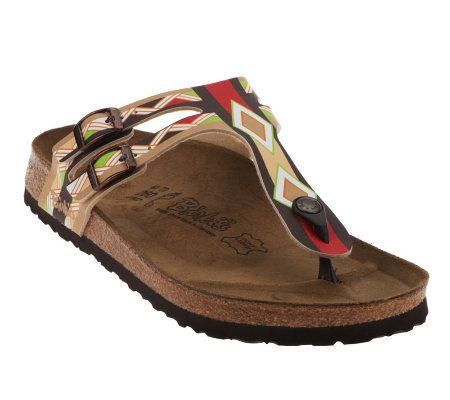 Birkis Milos Aztec Print Thong Sandals w/Adj. Buckles - A223370