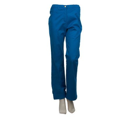 Bob Mackies Petite Fly Front Straight Leg Twill Pants - A223770