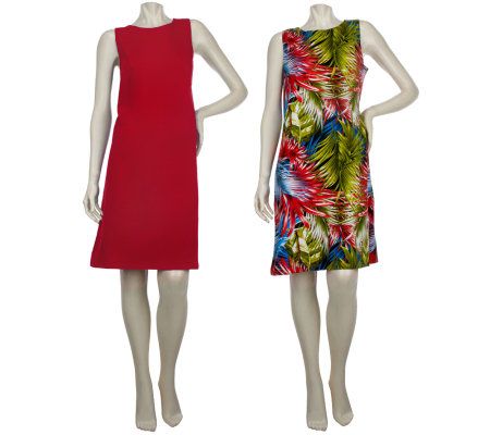 Women with Control Print and Solid Set of Two Dresses - A224370