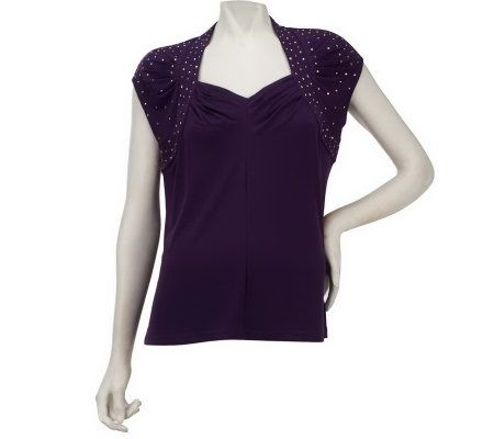 George Simonton Milky Knit Cap Sleeve Top with Pleat & Stud Detail - A225470