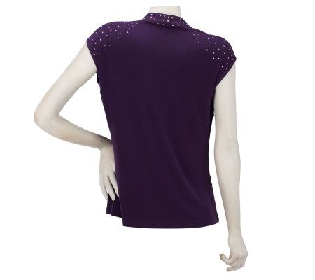 George Simonton Milky Knit Cap Sleeve Top with Pleat & Stud Detail