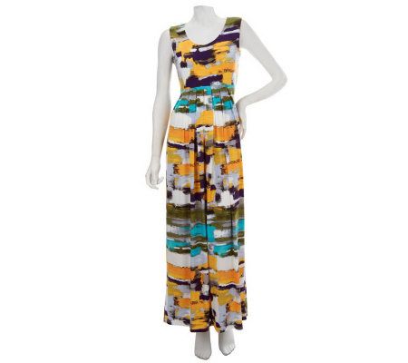 Nina Leonard Printed Matte Jersey Maxi Dress with Pleated Detail - A226070