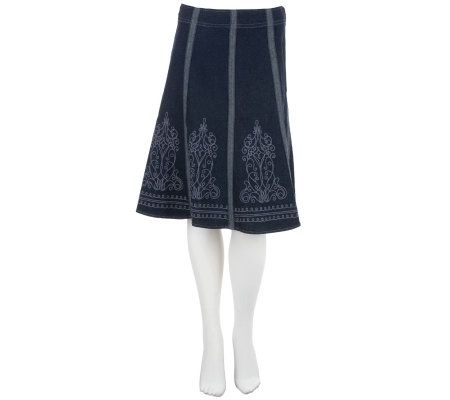 Denim & Co. Classic Waist Paneled Denim Skirt w/ Embroidery - A226770