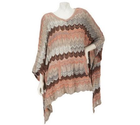 Belle Gray by Lisa Rinna Chevron Striped V-neck Poncho with Pocket - A227370