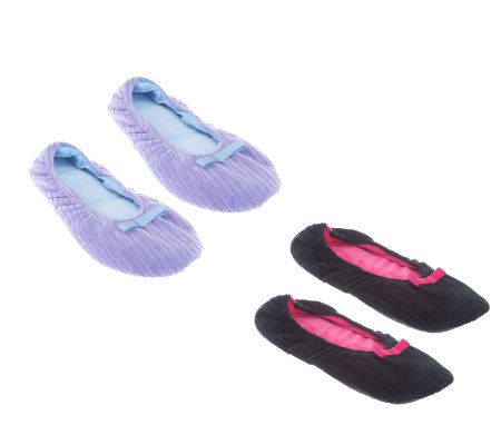Legacy 2-pair Ribbed Velour Ballet Slippers - A228270