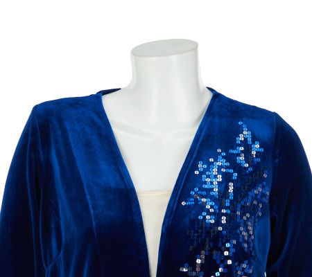 Bob Mackies Floral Sequin 3/4 Sleeve Velvet Cardigan