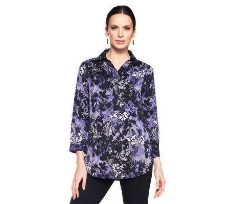 Joan Rivers Floral Lace Silky Boyfriend Shirt - A230470