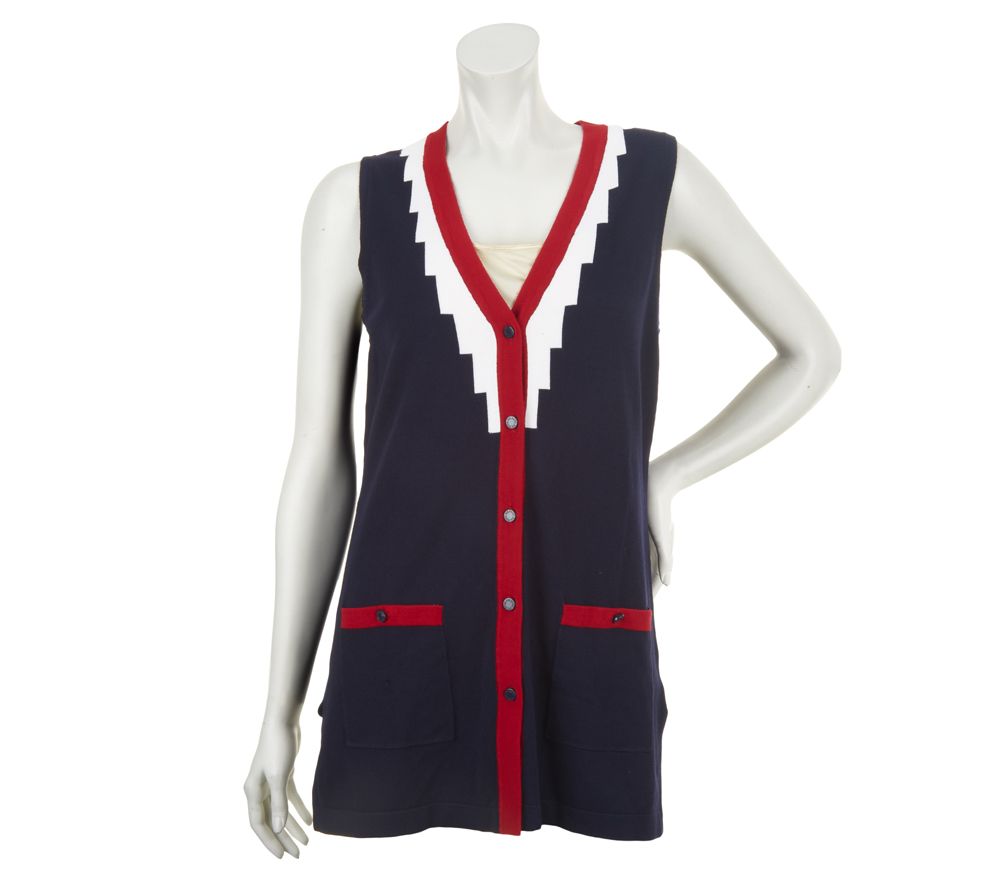 Bob Mackies V-Neck Button Front Knit Vest with Pocket Detail - A230970