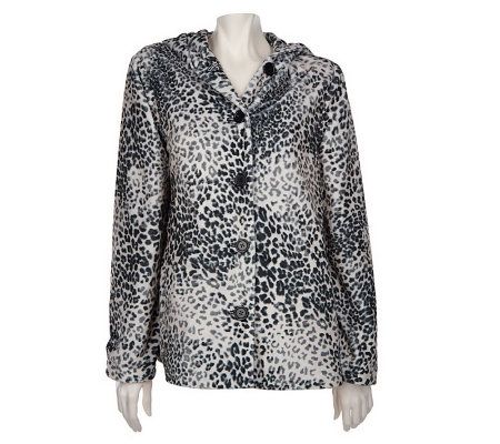 Dennis Basso Animal Print Flat Faux Fur Jacket with Hood - A83770