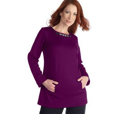 George Simonton Herringbone Ponte Tunic w/ Faux Leather Trim - A84570