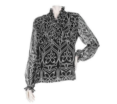 Sterling for Pamella Roland Sheer Printed Blouse with Ruffle - A198871