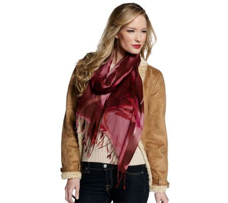 Luxe Rachel Zoe Watercolor Floral Print Scarf with Twisted Fringe - A200171