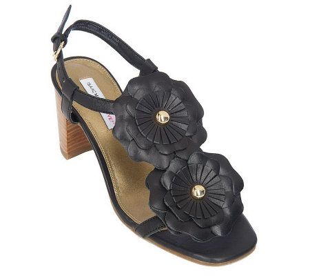 Isaac Mizrahi Live! Stacked Heel Flower Detail Sandals - A200871