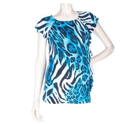 M by Marc Bouwer Animal Print Knit Top with Ruffle Detail - A201471