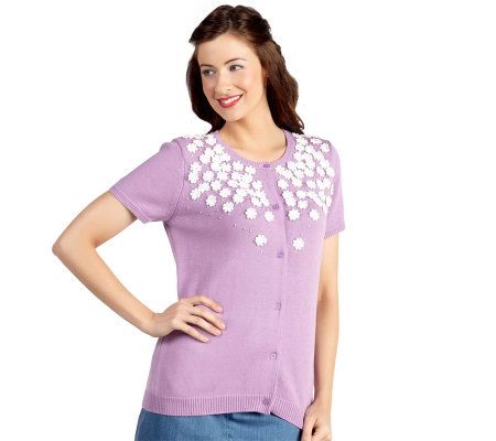 Isaac Mizrahi Live! Short Sleeve Embellishment Cardigan - A214571