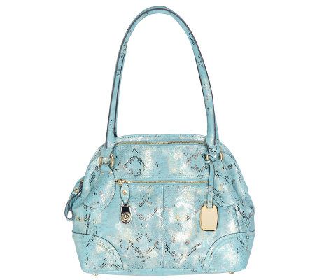 B.Makowsky Leather Double Zip-Top Satchel with Zipper Pocket - A215071