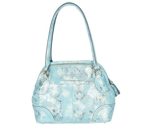 B.Makowsky Leather Double Zip-Top Satchel with Zipper Pocket