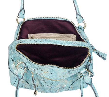 B.Makowsky Leather Double Zip-Top Satchel with Zipper Pocket