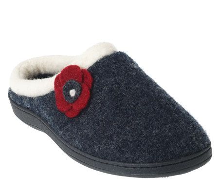 Acorn Indoor/Outdoor Boiled Wool Slipper w/Flower Detail - A217671