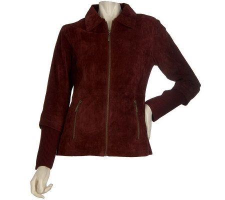 Linea by Louis DellOlio Suede Jacket w/Rib Knit Back Panels & Cuffs - A218571