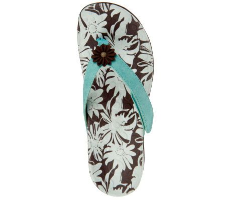 Orthaheel Lara Printed Orthotic Thong Sandals w/Flower Detail