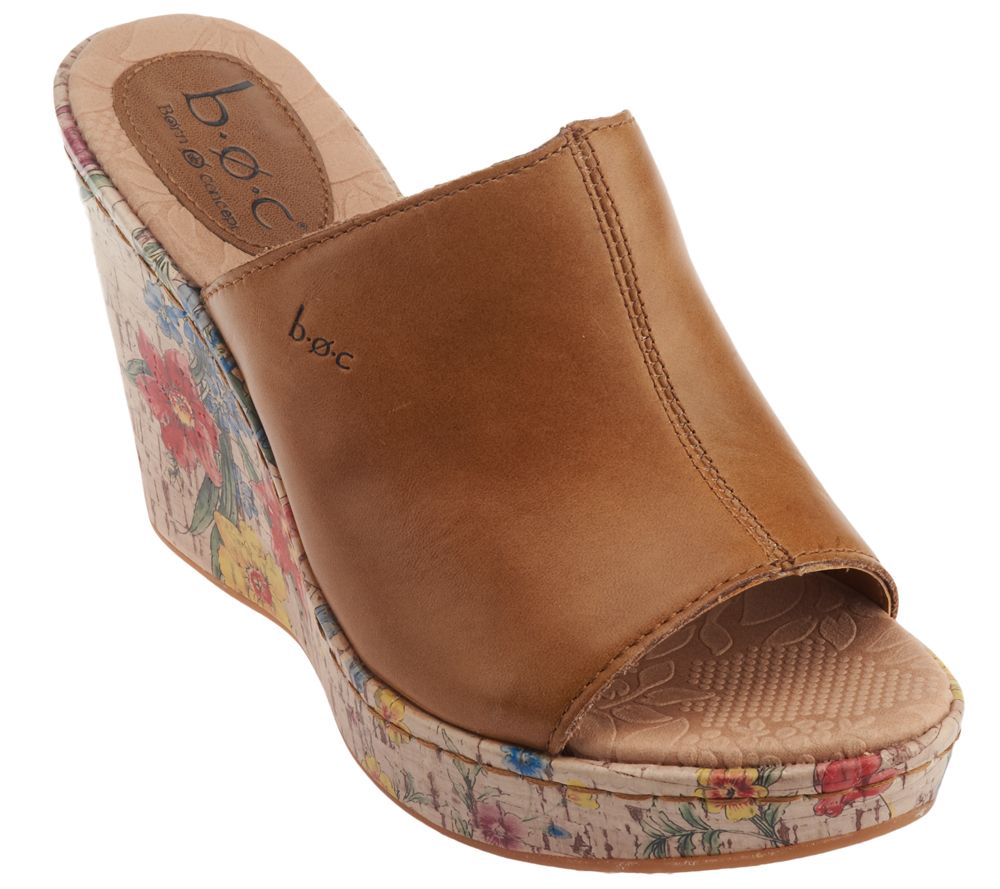 B.O.C by Born Leather Wedge Sandals w/ Floral Print Detail - A222971