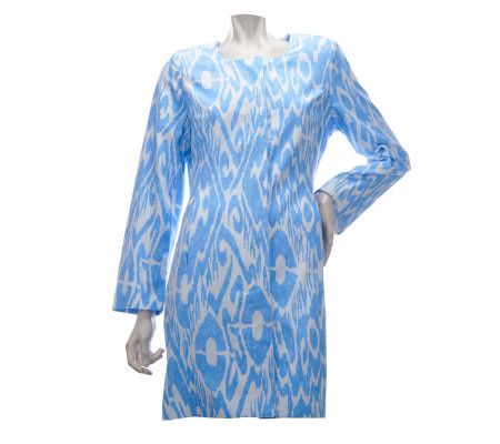 Dennis Basso Ikat Print Textured Cotton Collarless Lt. Weight Jacket - A223471