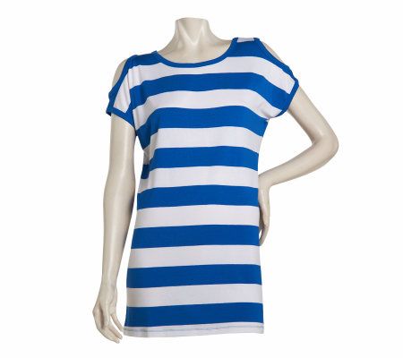 Motto Scoopneck Cold Shoulder Striped Top - A223971