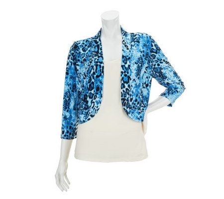 Nina Leonard Matte Jersey 3/4 Sleeve Open Front Shrug - A226071