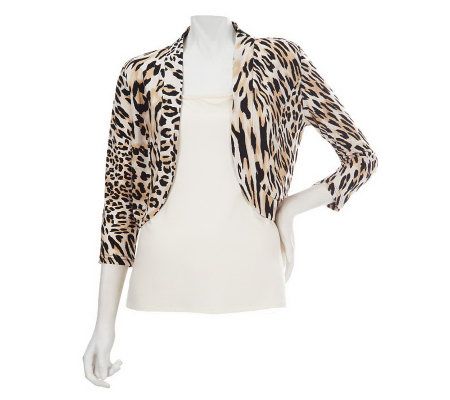 Nina Leonard Matte Jersey 3/4 Sleeve Open Front Shrug - A226071