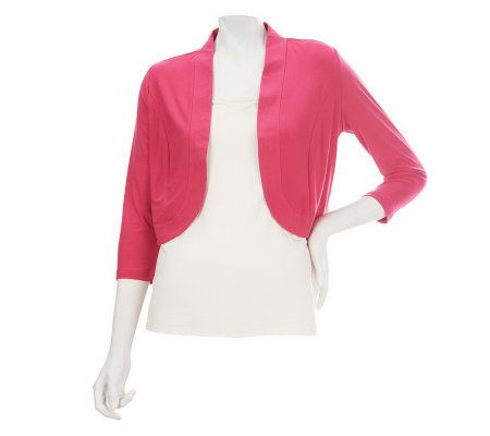 Nina Leonard Matte Jersey 3/4 Sleeve Open Front Shrug - A226071