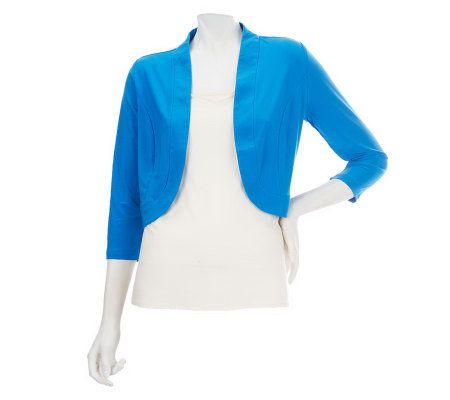 Nina Leonard Matte Jersey 3/4 Sleeve Open Front Shrug - A226071