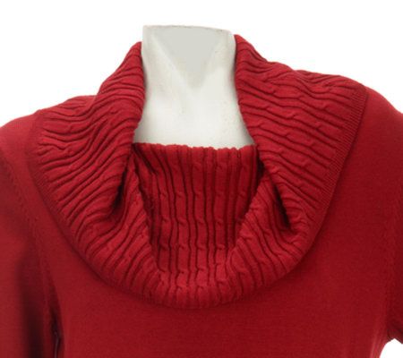 Denim & Co. Cable Stitch Cowl Neck Sweater