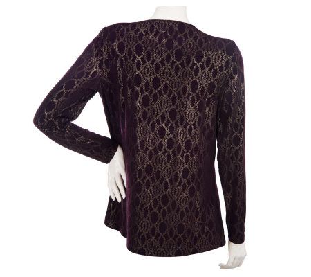 George Simonton Foil Printed Milky Knit Top with Braided Trim