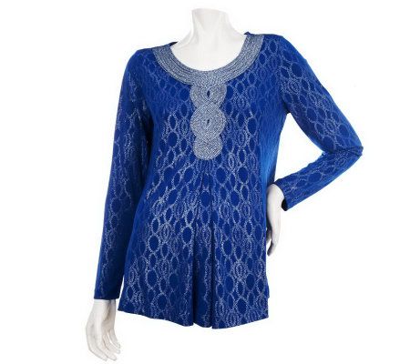 George Simonton Foil Printed Milky Knit Top with Braided Trim - A228571