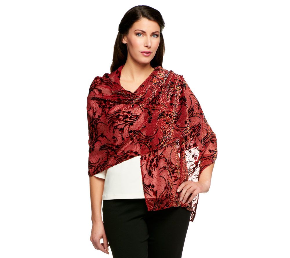 Isaac Mizrahi Live! Winter Floral Burnout Velvet Scarf - A228771