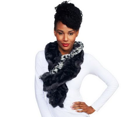 Dennis Basso Animal Print Faux Fur Pull-Through Scrunch Scarf - A230271