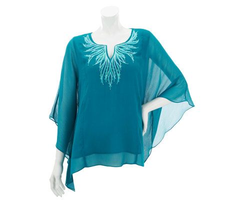 Bob Mackies Boat Neck Caftan Top with Sequin Detail - A230971