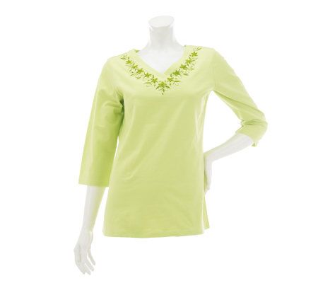 Denim & Co. V-neck Knit Top with Floral Embroidery - A231871