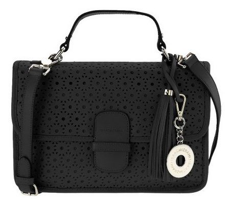 Isaac Mizrahi Live! Bridgehampton Floral Cutout Leather Satchel - A233071