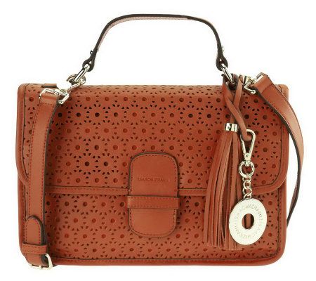 Isaac Mizrahi Live! Bridgehampton Floral Cutout Leather Satchel - A233071