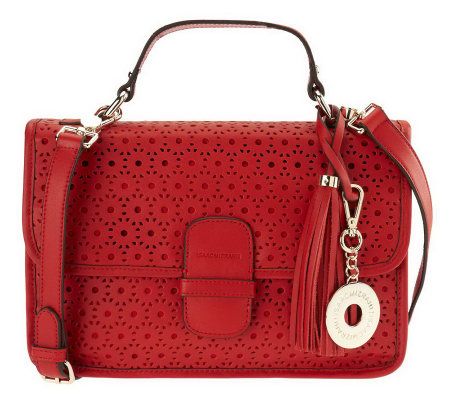 Isaac Mizrahi Live! Bridgehampton Floral Cutout Leather Satchel - A233071