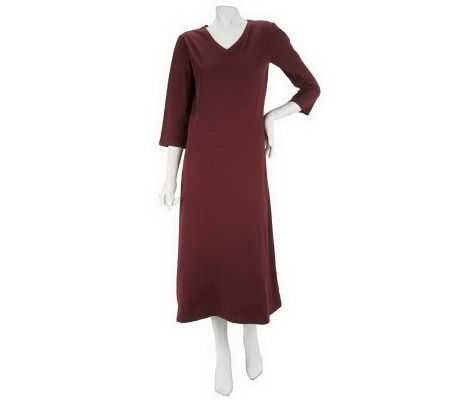 As Is Denim & Co. 3/4 Sleeve Choice of Print or Solid Dress - A235771