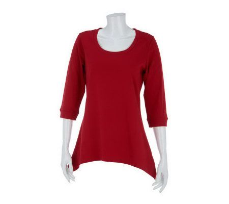 As Is Denim & Co. 3/4 Sleeve French Terry Trapeze Hem Top - A236771