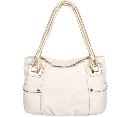 B. Makowsky Glove Leather Knotted Handle Shoulder Bag w/Metallic Trim - A93871